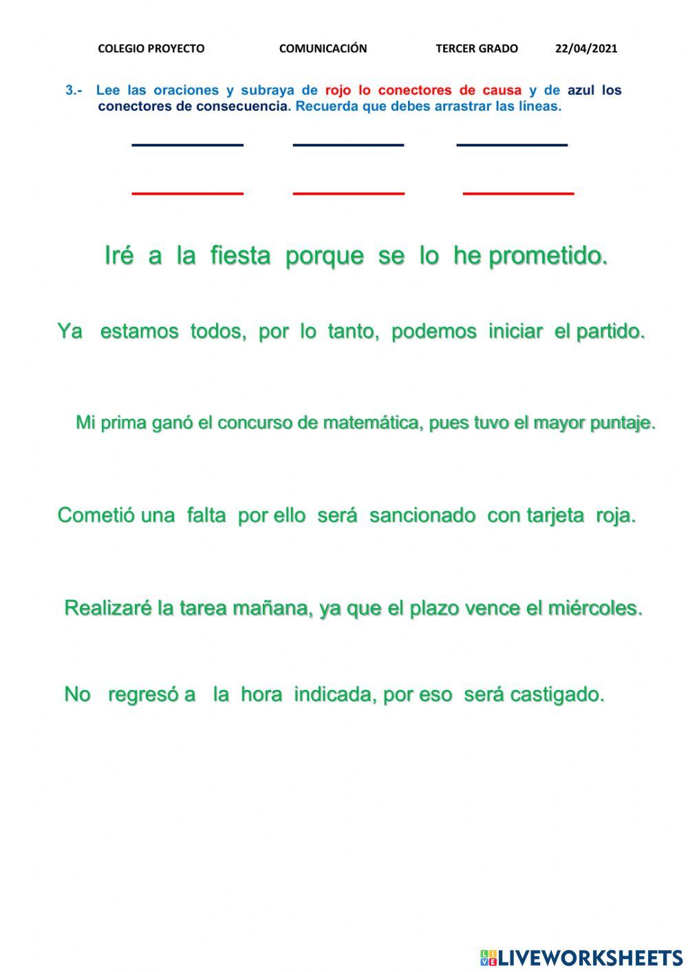 Refuerzo en clase:Conectores de causa y consecuencia.Comunicación