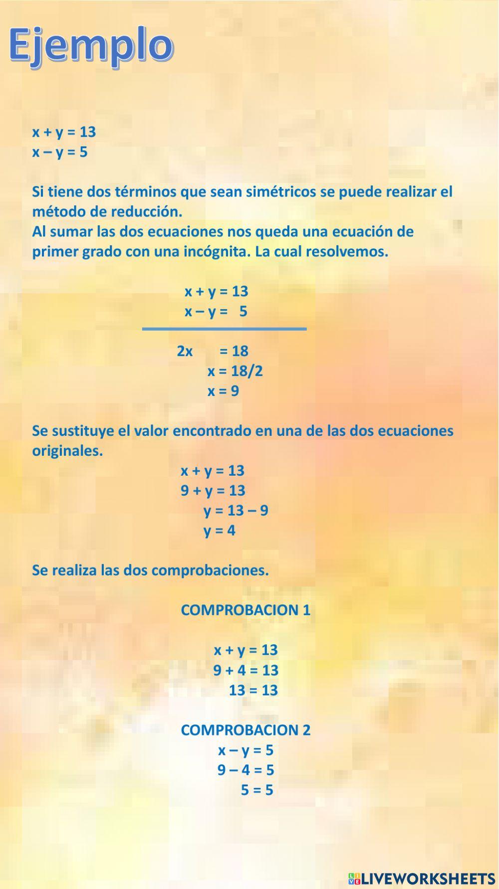 Ecuaciones simultáneas método de reducción.