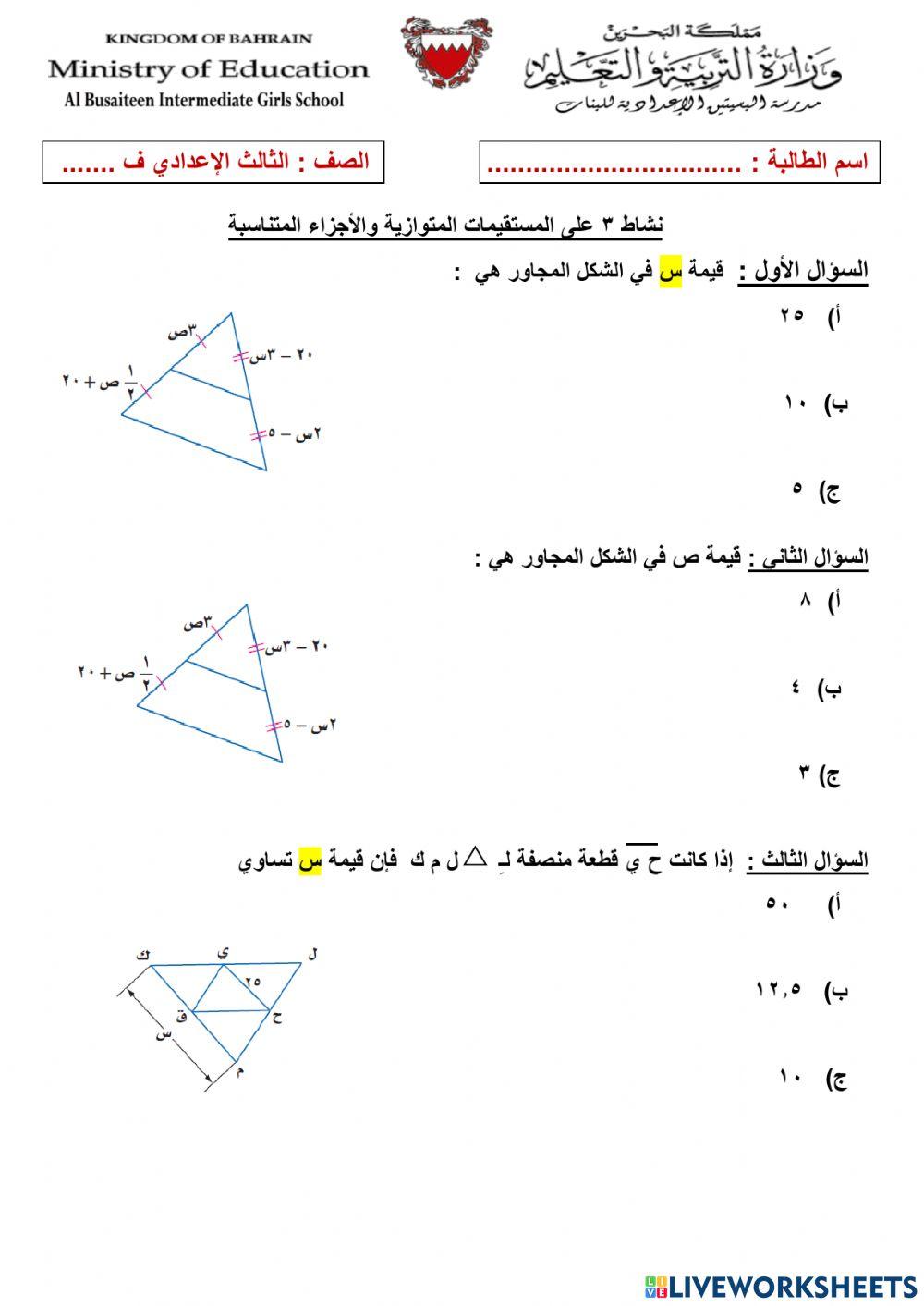 نشاط على المستقيمات المتوازية 3