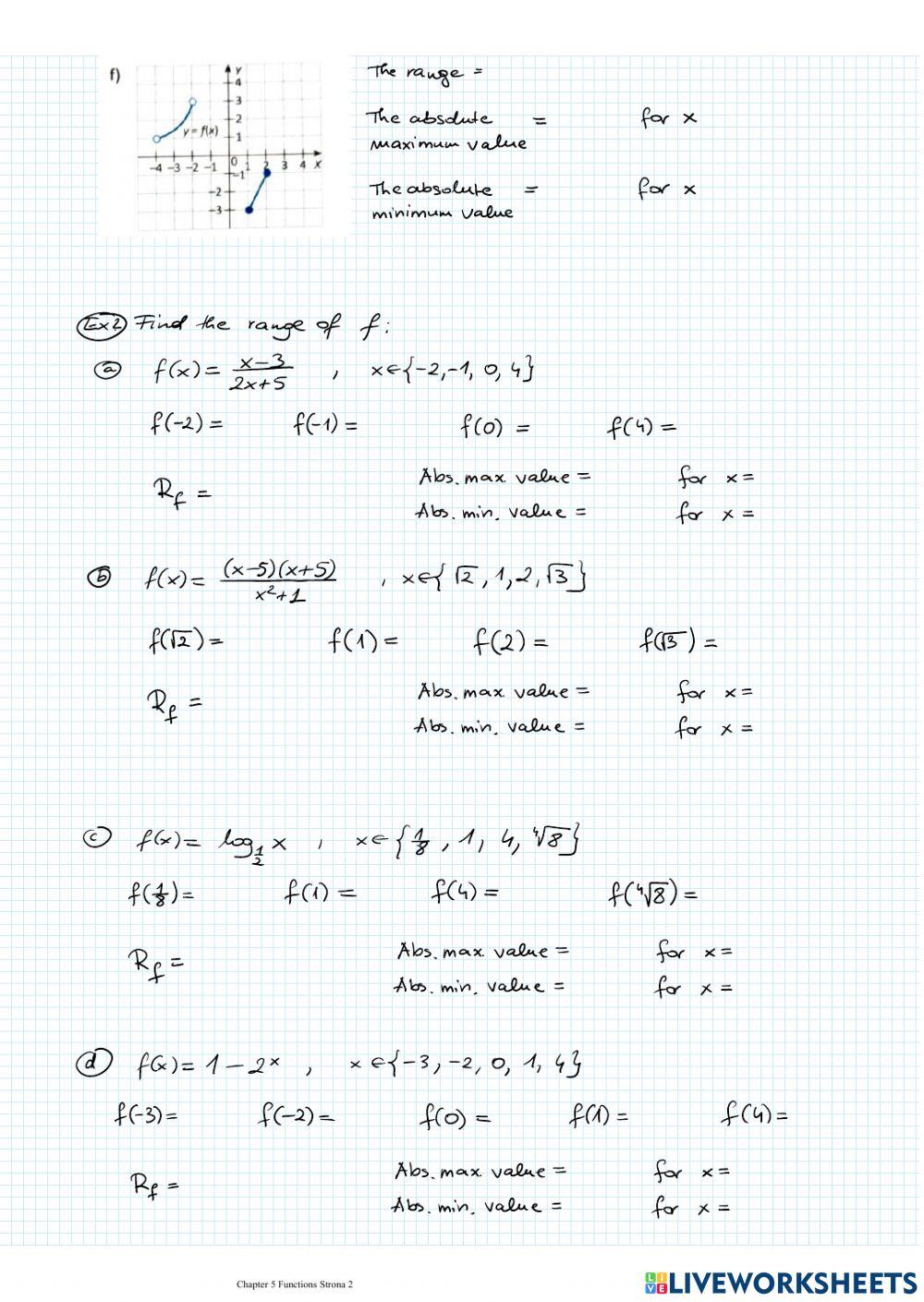 Teh range of a function worksheet | Live Worksheets