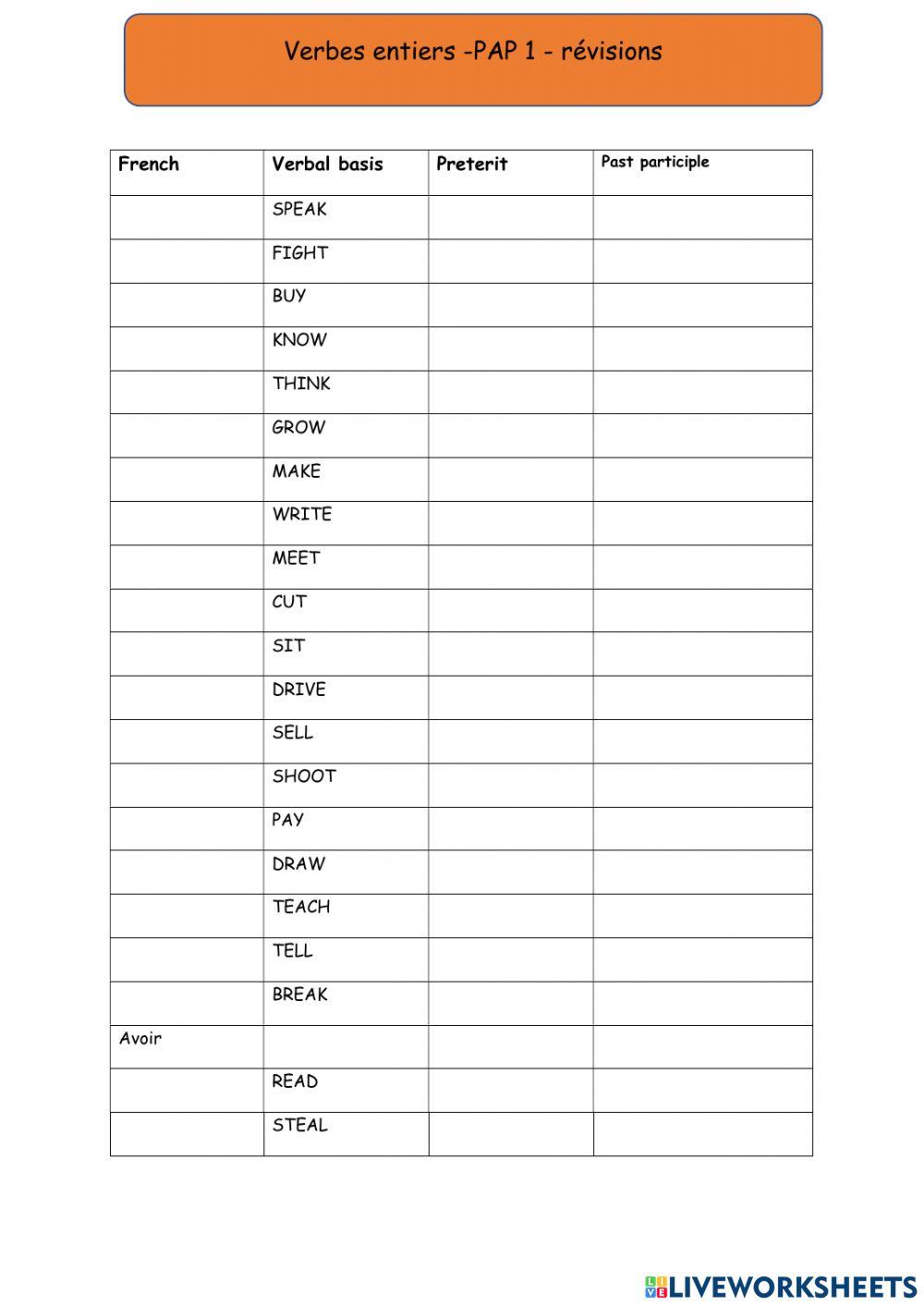 5° verbes entiers PAP1