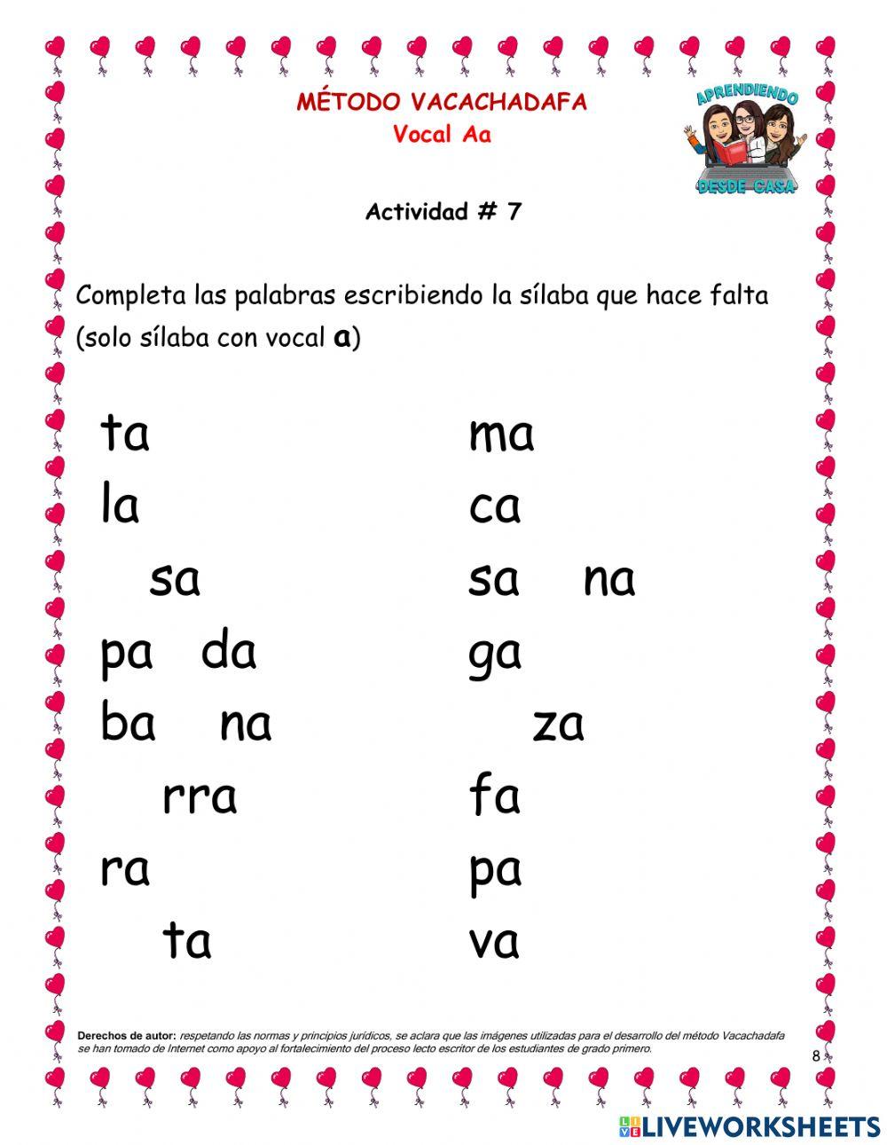 Vacachadafa actividad 7 vocal a