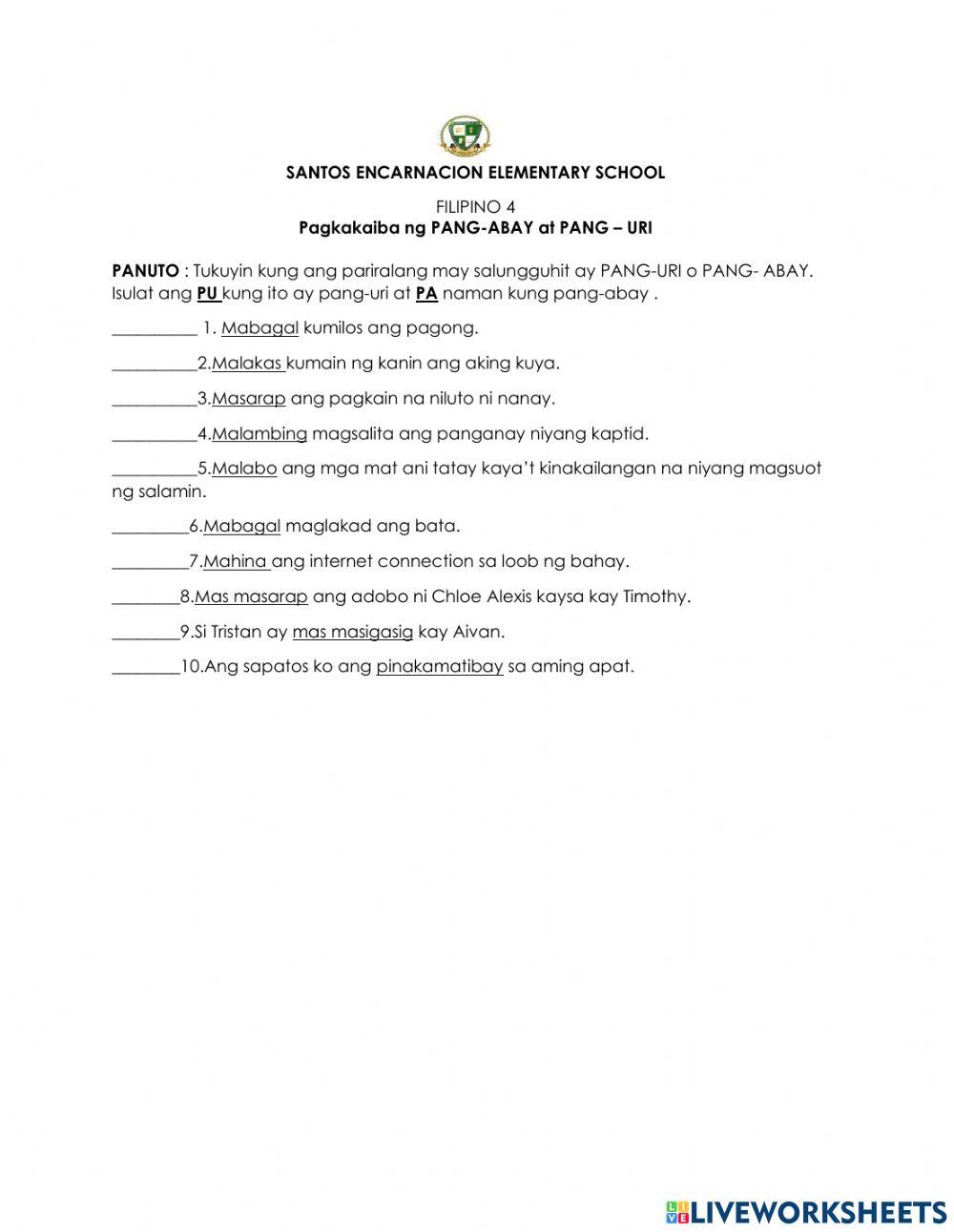 Filipino-pagkakaiba ng pang-abay at pang-uri