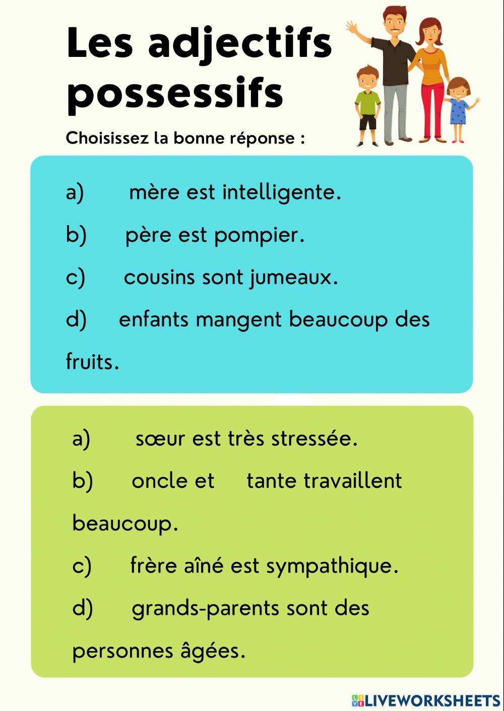 Les adjectifs possessifs online exercise for live worksheets