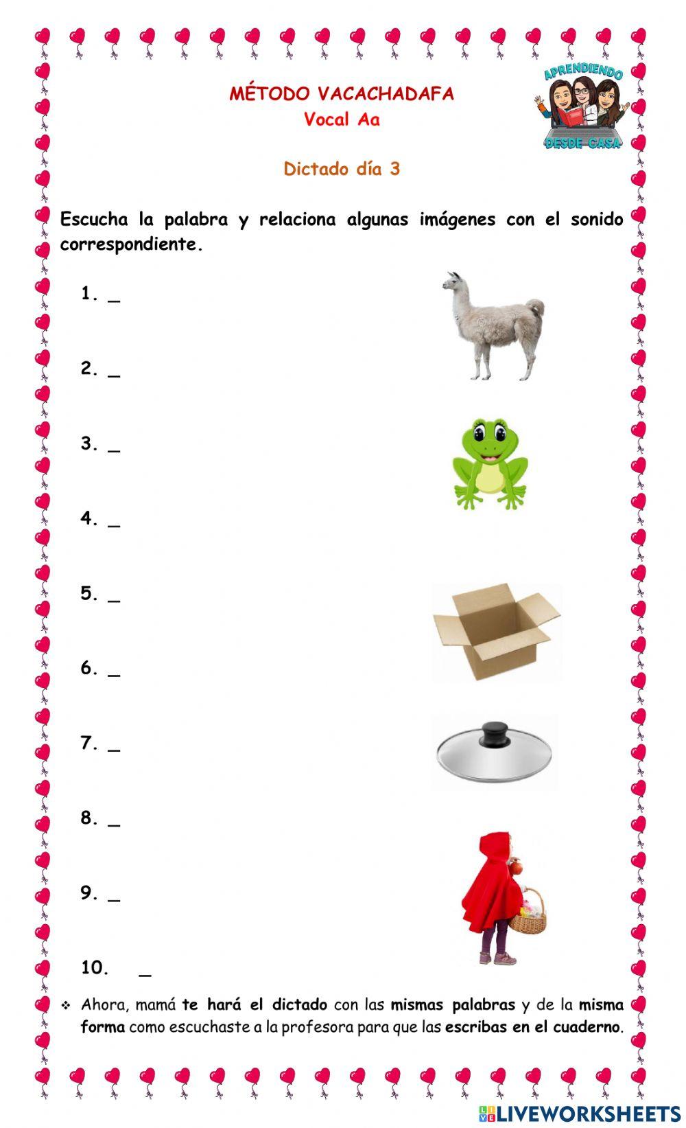 Vacachadafa Dictado día 3 vocal a