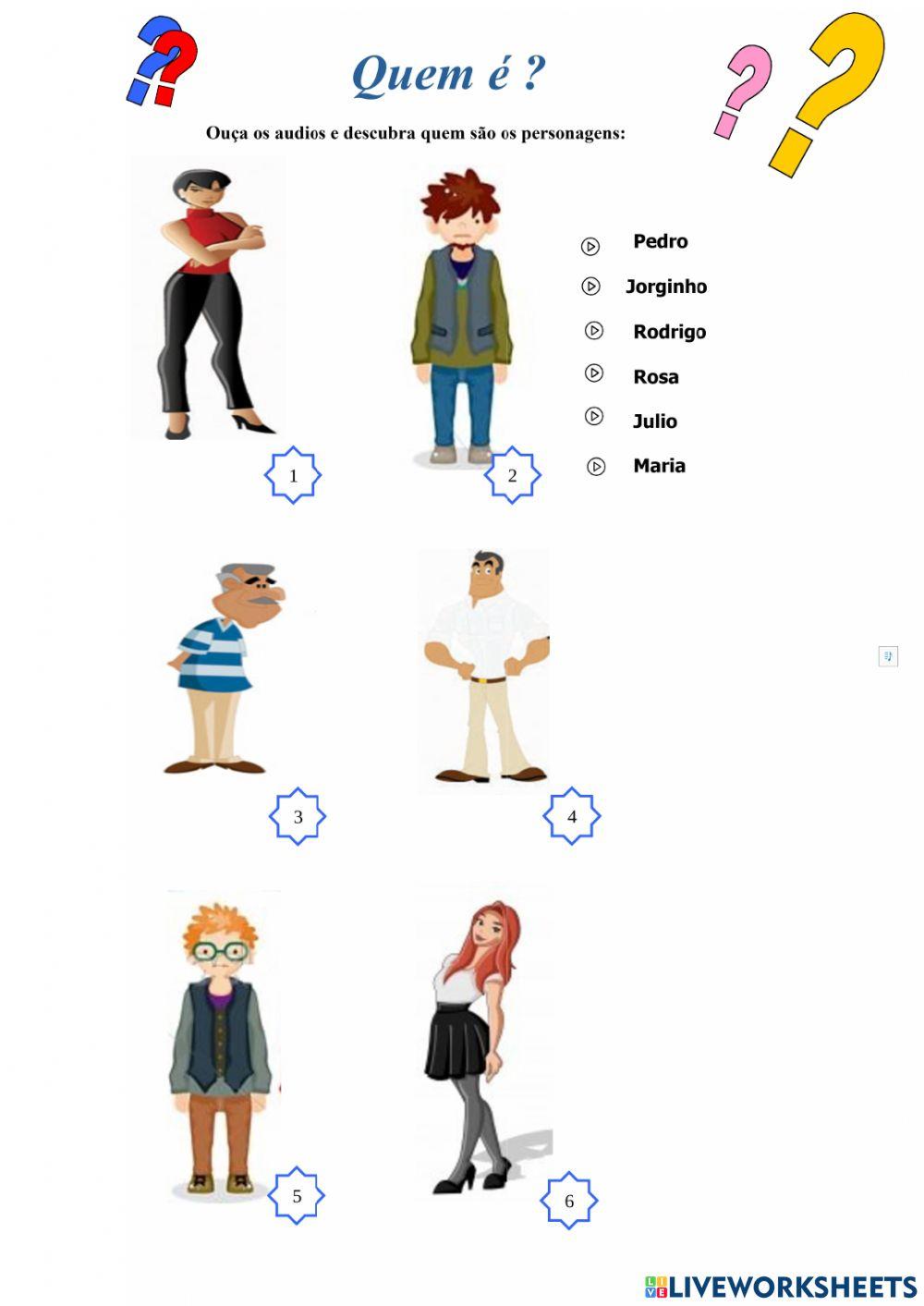 Descriçao dos personagens worksheet | Live Worksheets
