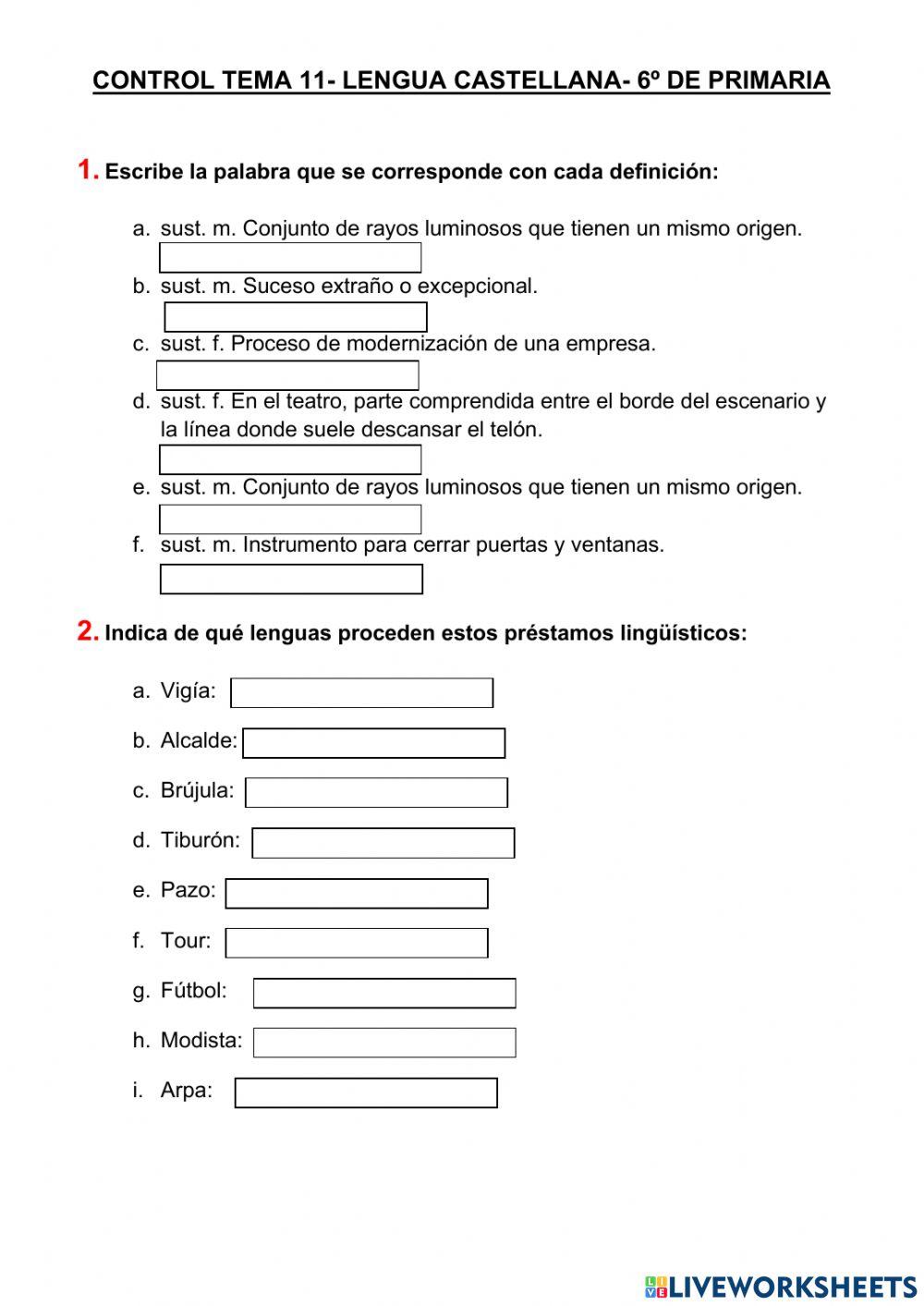 CONTROL TEMA 11 DE LENGUA CASTELLANA
