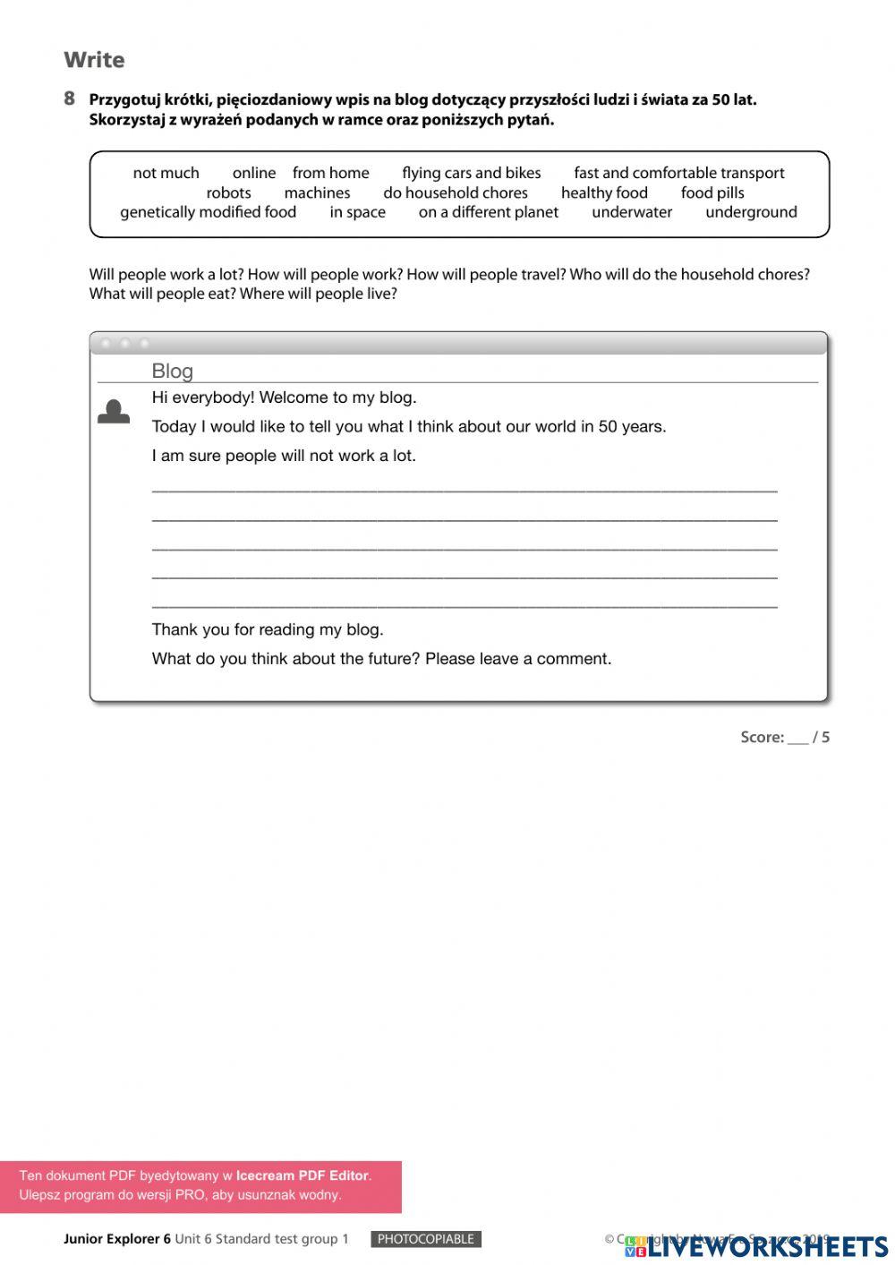 junior explorer 6 unit 6 test główny