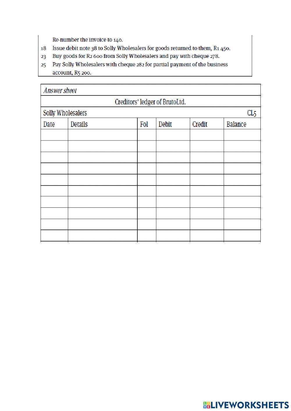 Creditors General Ledger