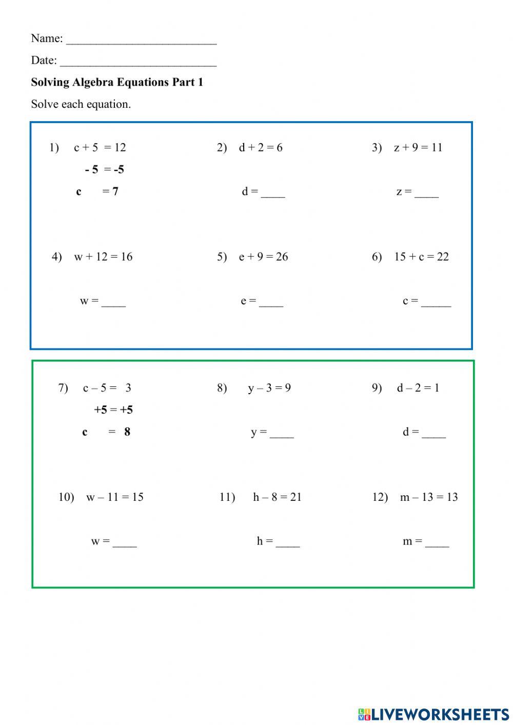 Solving Equations Part 1 Solving Equations Part 1