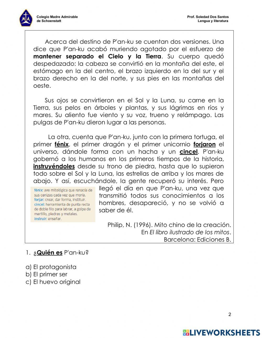 Evaluación de Unidad 1 Lengua y Literatura