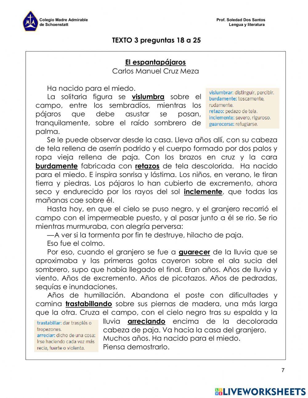 Evaluación de Unidad 1 Lengua y Literatura