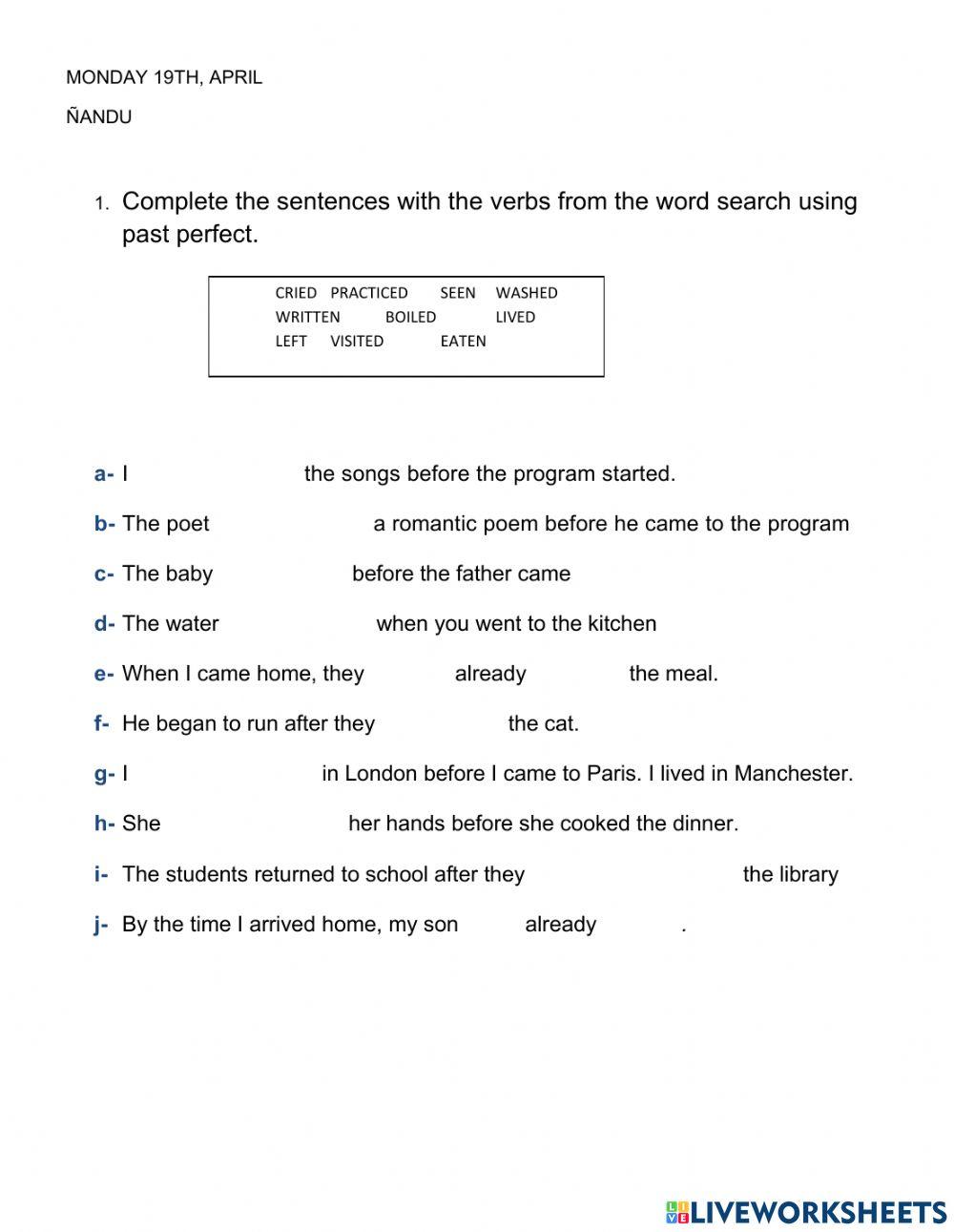 Past perfect with past simple