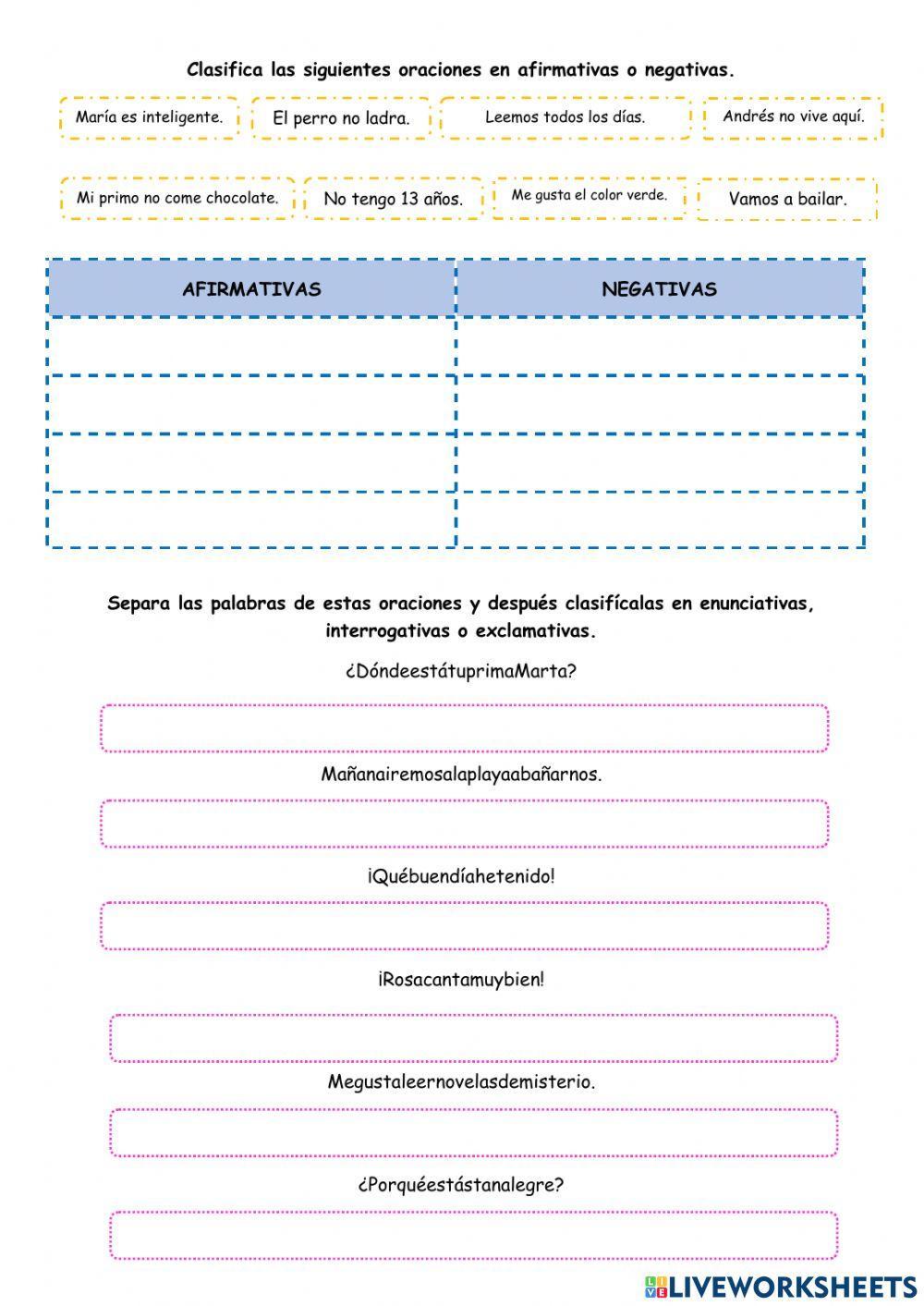 Clases de oraciones Clases de oraciones