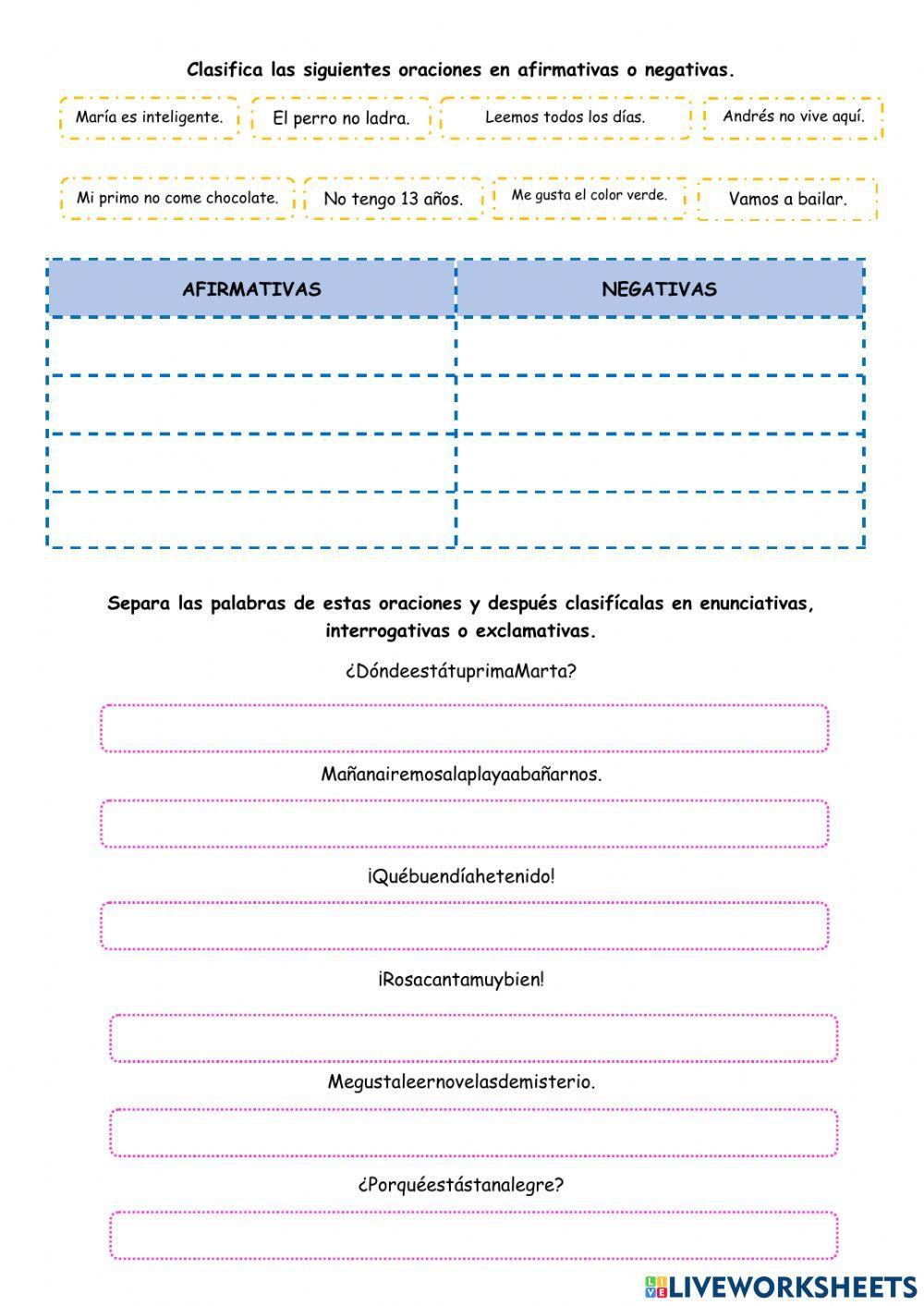 Clases de oraciones