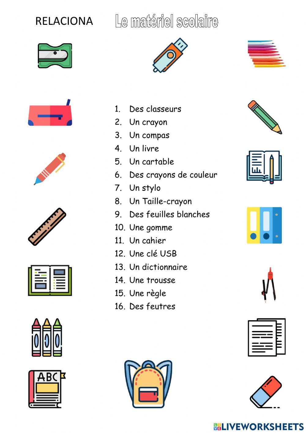 Fournitures scolaires interactive worksheet