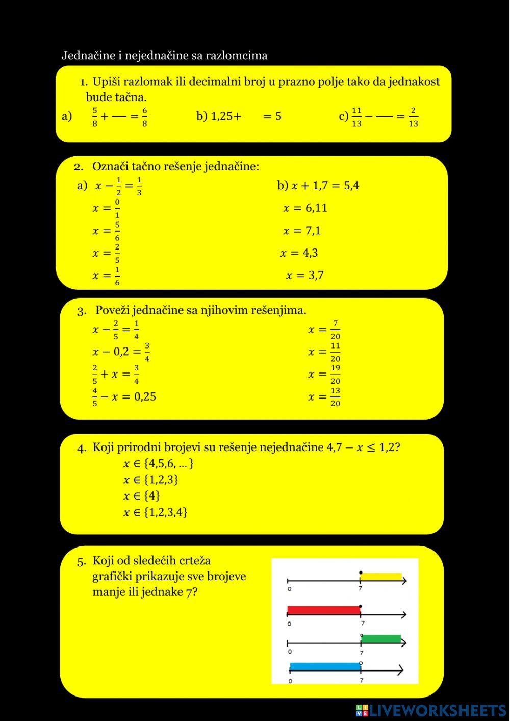Jednačine i nejednačine sa razlomcima