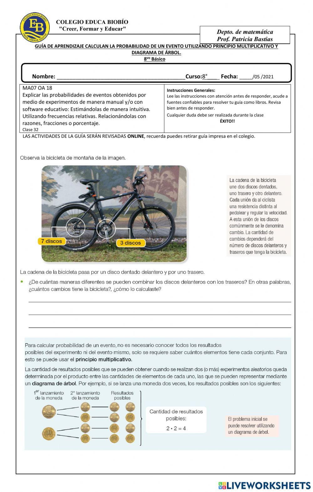 Guía 32 8° Calculan la probabilidad de un evento utilizando principio multiplicativo y diagrama de árbol. Guía 32 8° Calculan la probabilidad de un evento utilizando principio multiplicativo y diagrama de árbol.