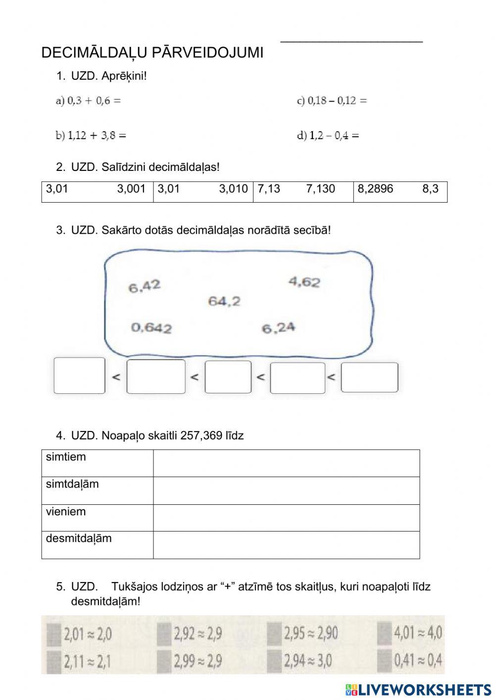 Decimāldaļu pārveidojumi