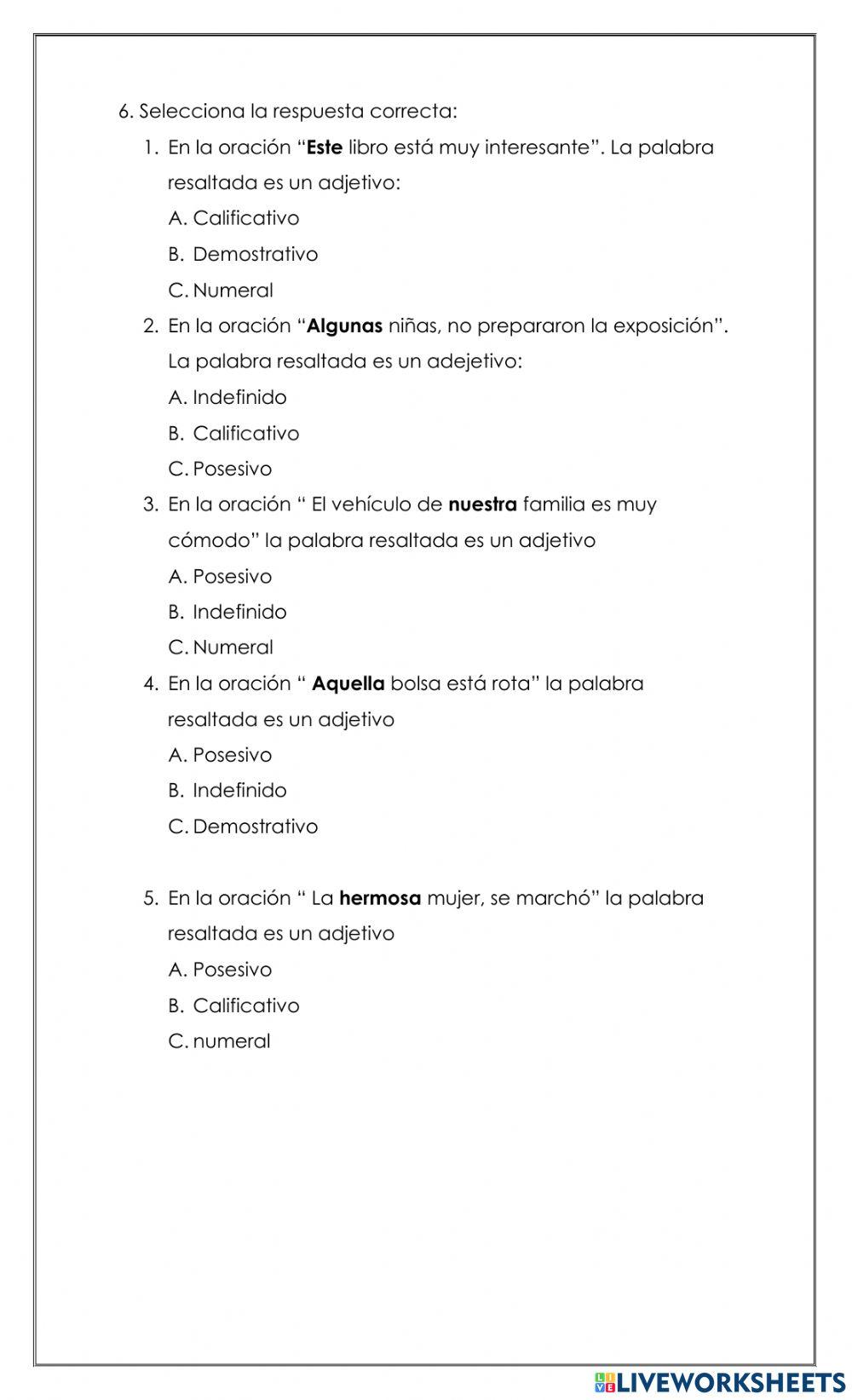 Palabras en la oración