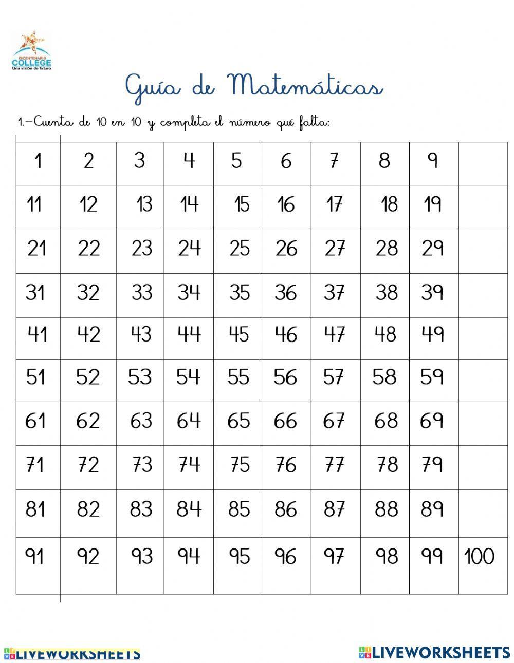 Guia de conteo 10 en 10