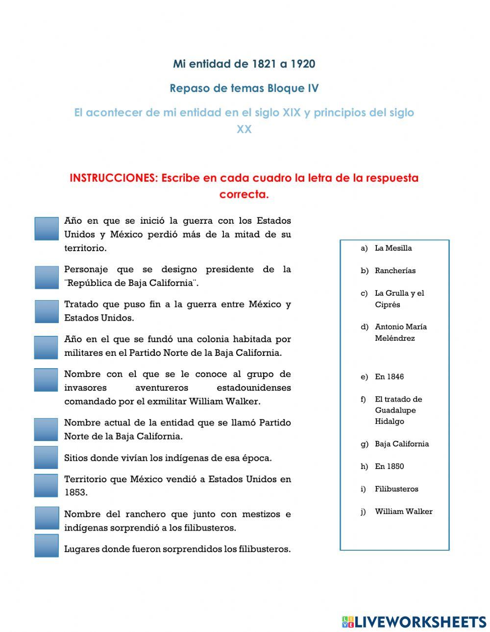 Mi entidad de 1821 a 1920