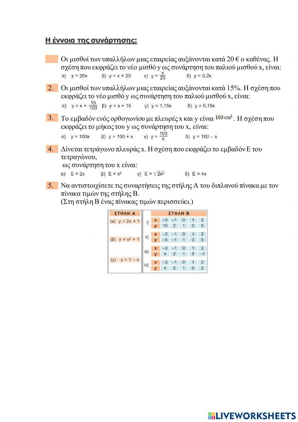 Έννοια συνάρτησης β γυμνασίου
