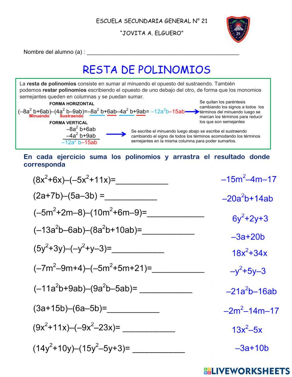Resta de polinomios