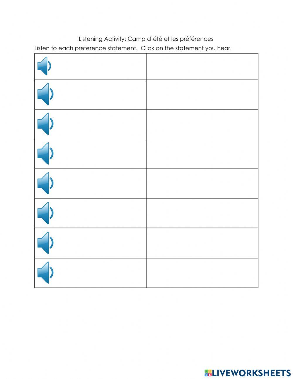 Camp d'été: listening for the correct statement Camp d'été: listening for the correct statement