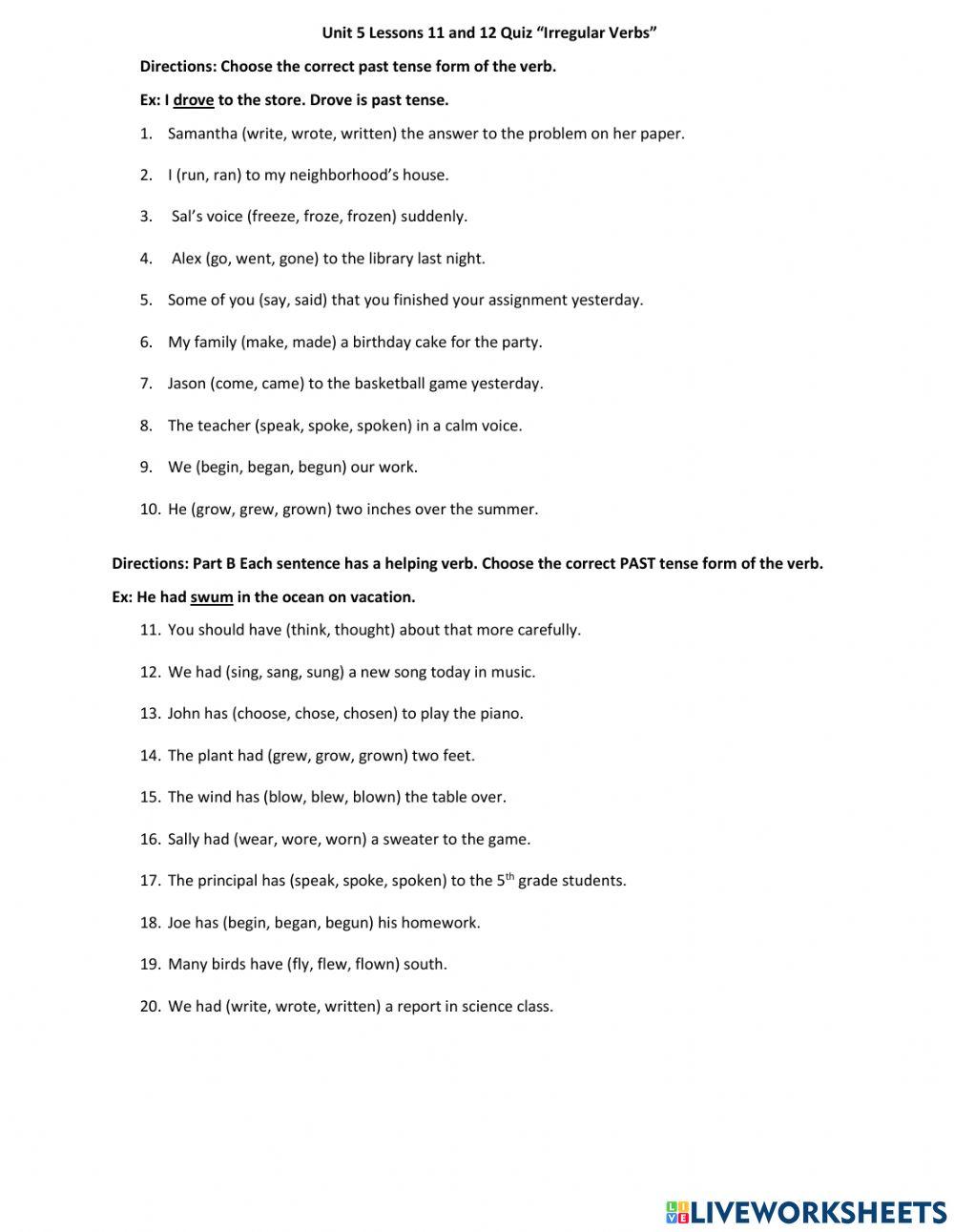 Unit 5 Lessons 11 and 12 Quiz