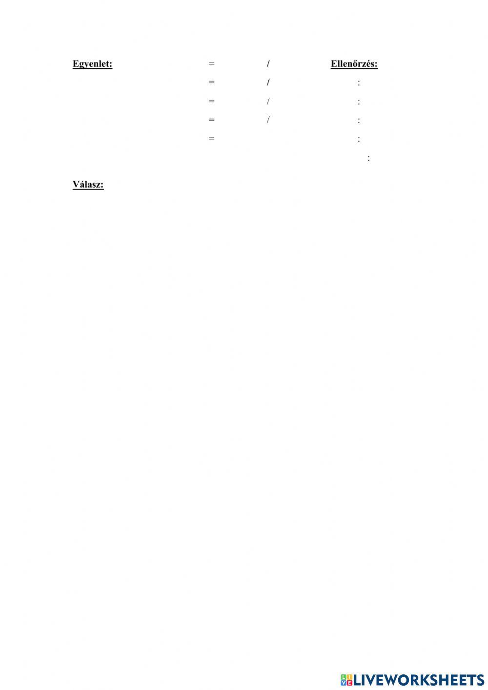 Szöveges feladatok megoldása egyenlettel