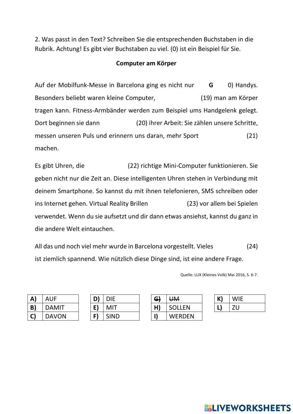 Aufgaben zur Grammatik