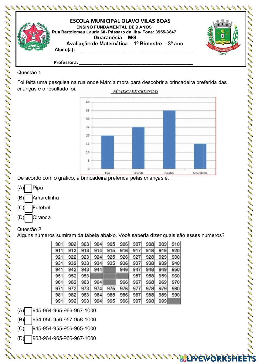 Avaliação de Matemática