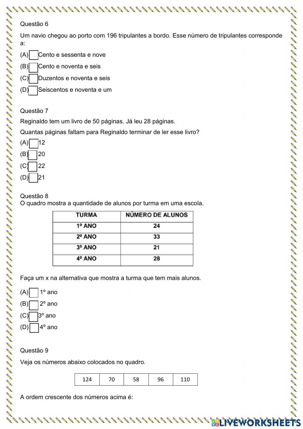Avaliação de Matemática
