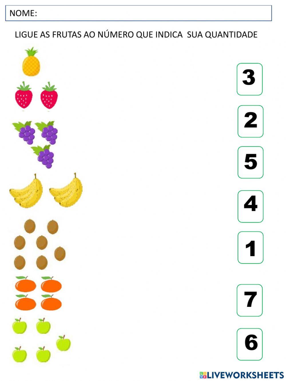 Ligue as frutas ao numero de sua quantidade