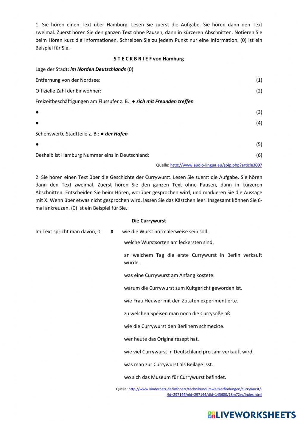 Aufgaben zum Hören
