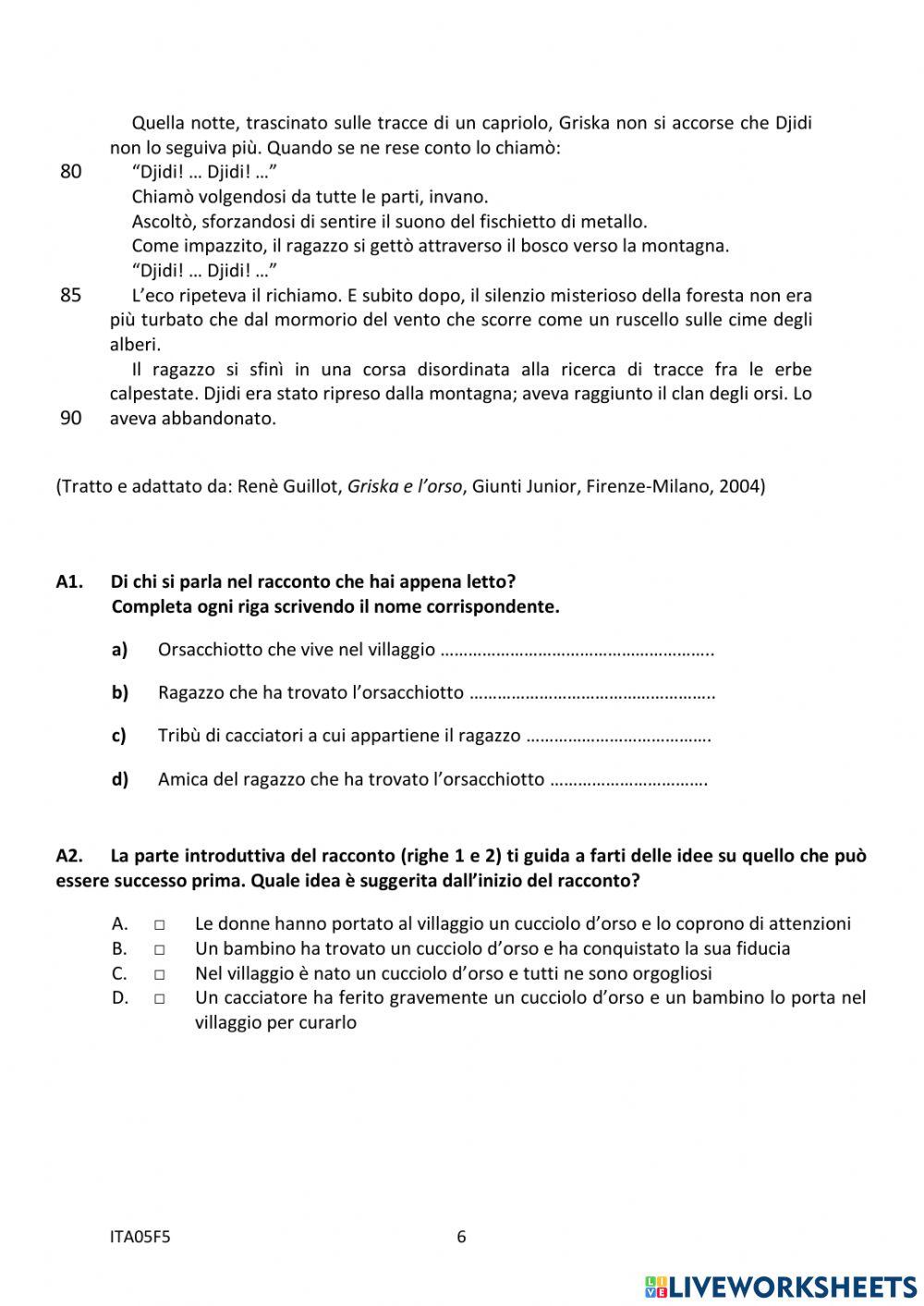 Invalsi quinta italiano prima parte