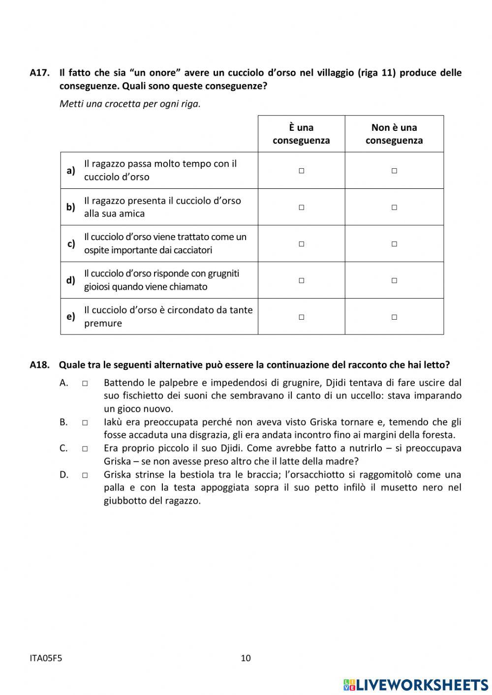 Invalsi quinta italiano prima parte