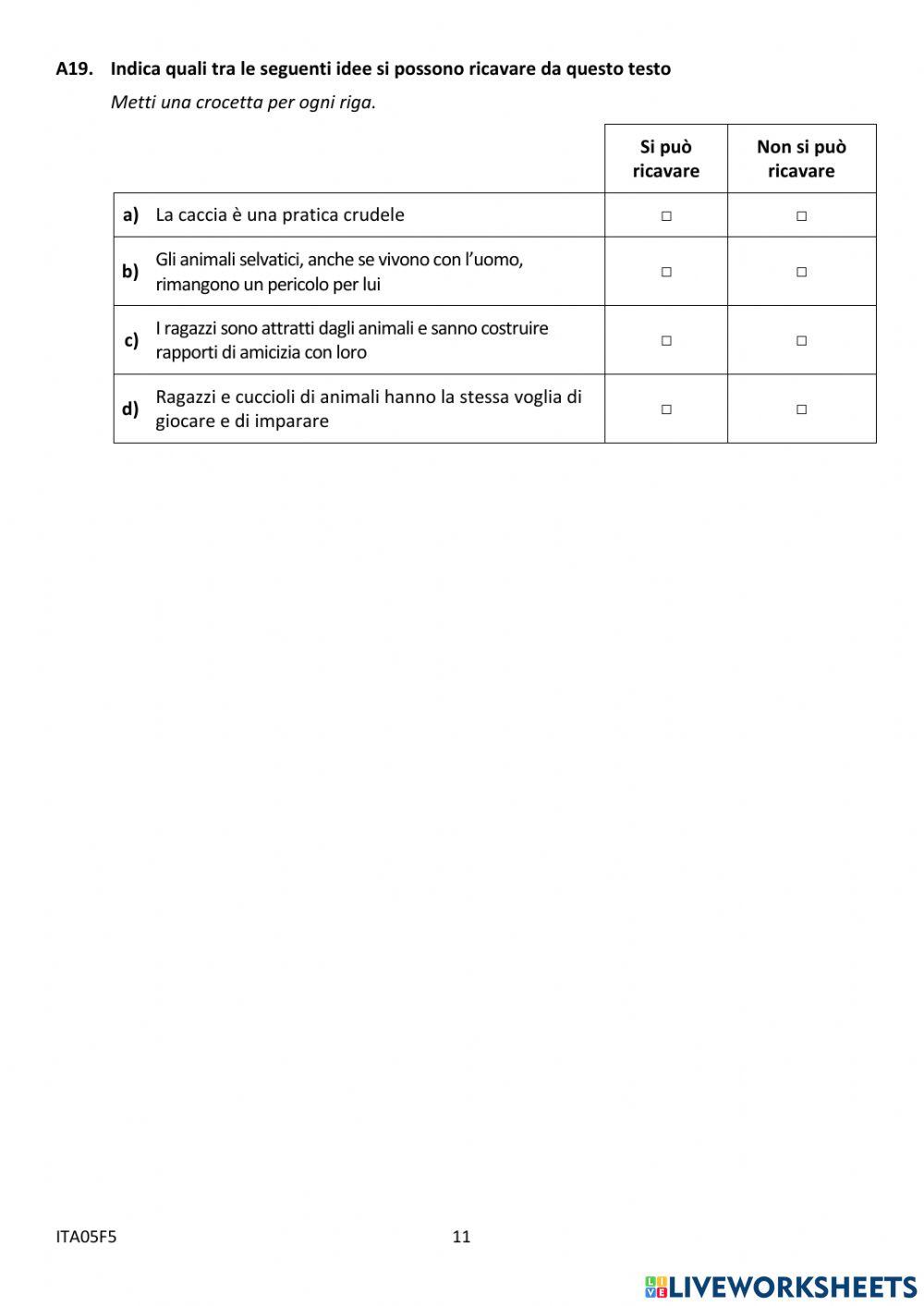 Invalsi quinta italiano prima parte
