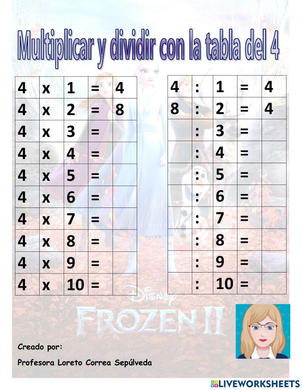 Multiplicar y dividir con la tabla del 4