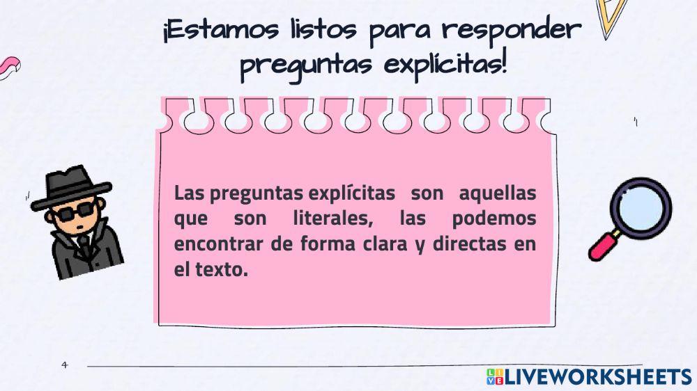 Comprensión explicita: fábula