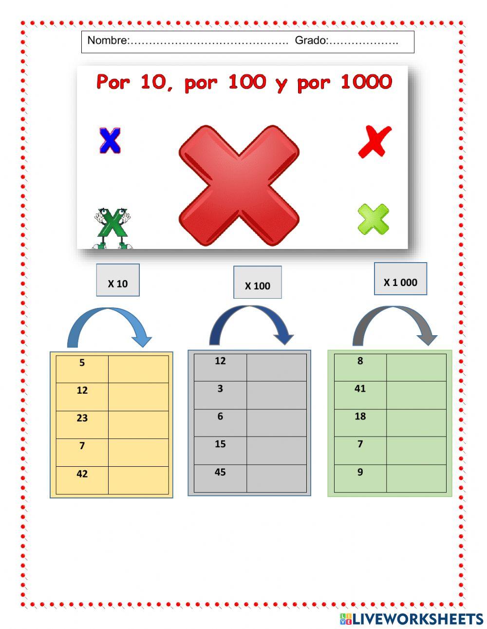 Multiplicación x10 x100 x1 000