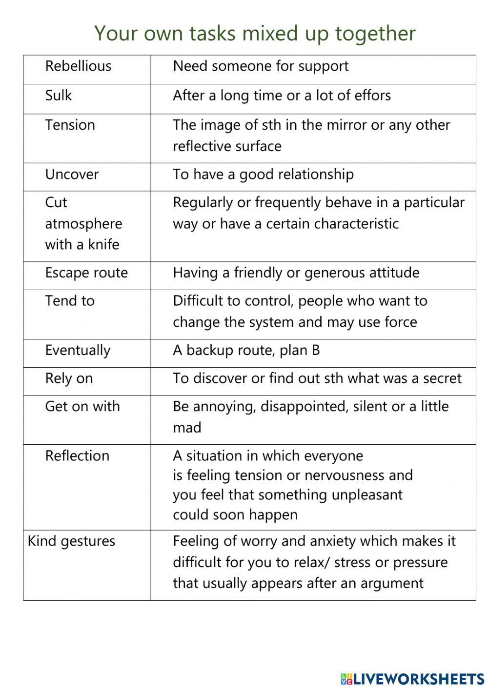 Matching definitions