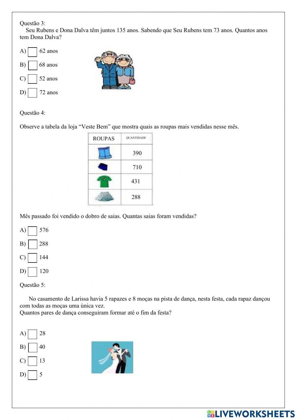 Avaliação de Matemática