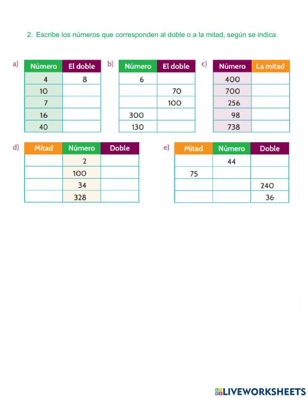 Actividad de mitad y doble