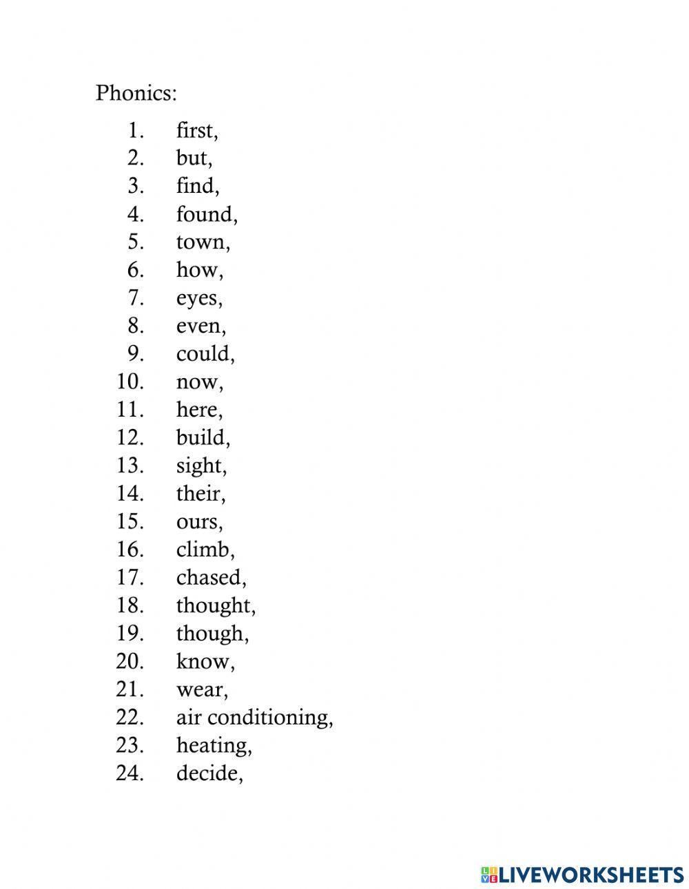 High Frequency Words List