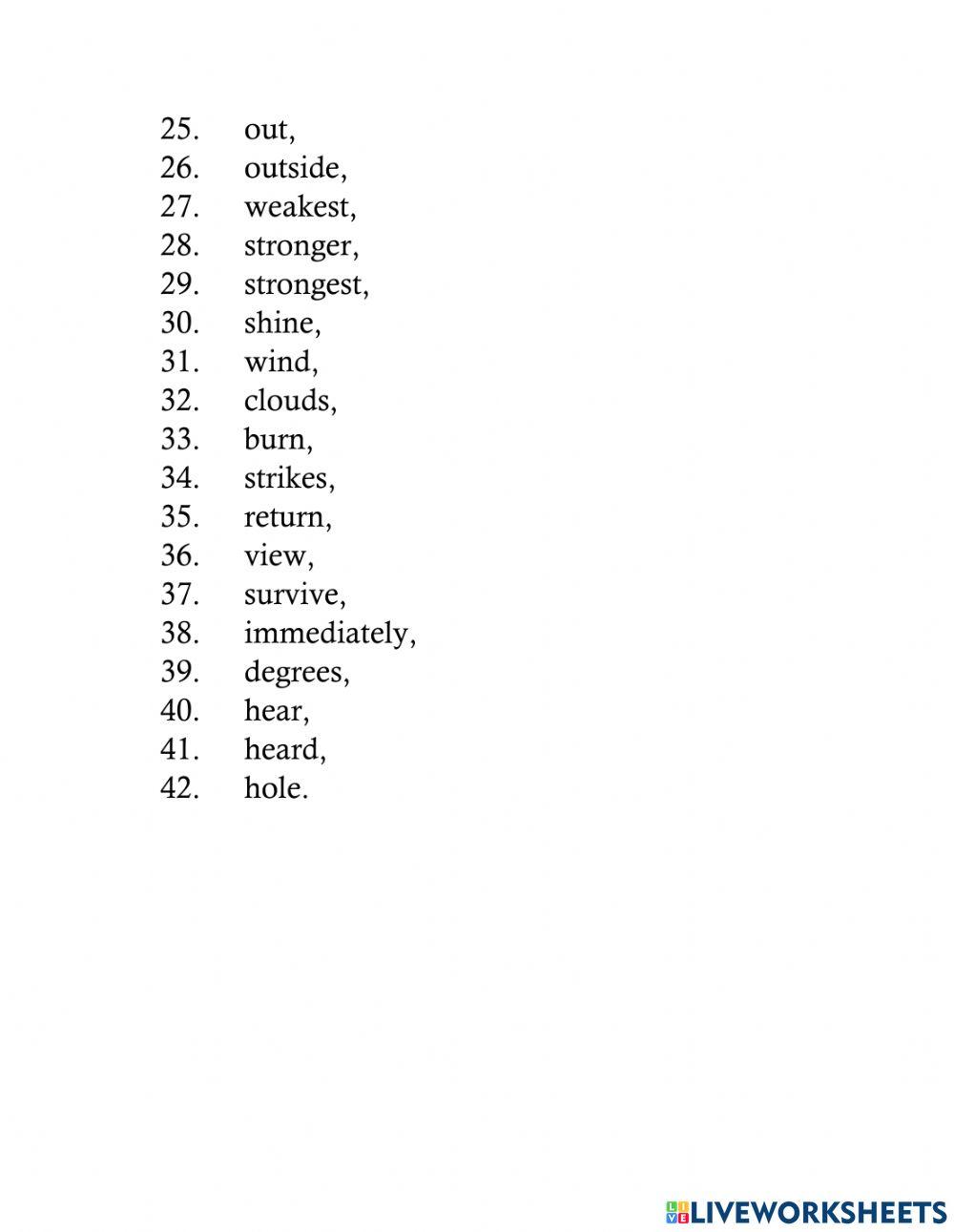 High Frequency Words List