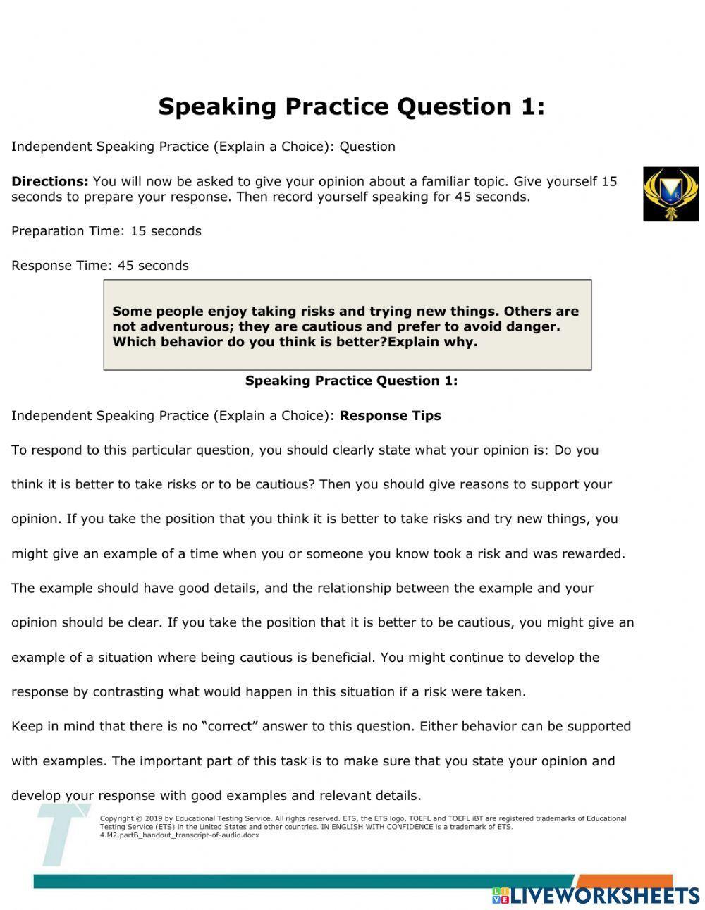 TOEFL iBT® Speaking Practice Questions