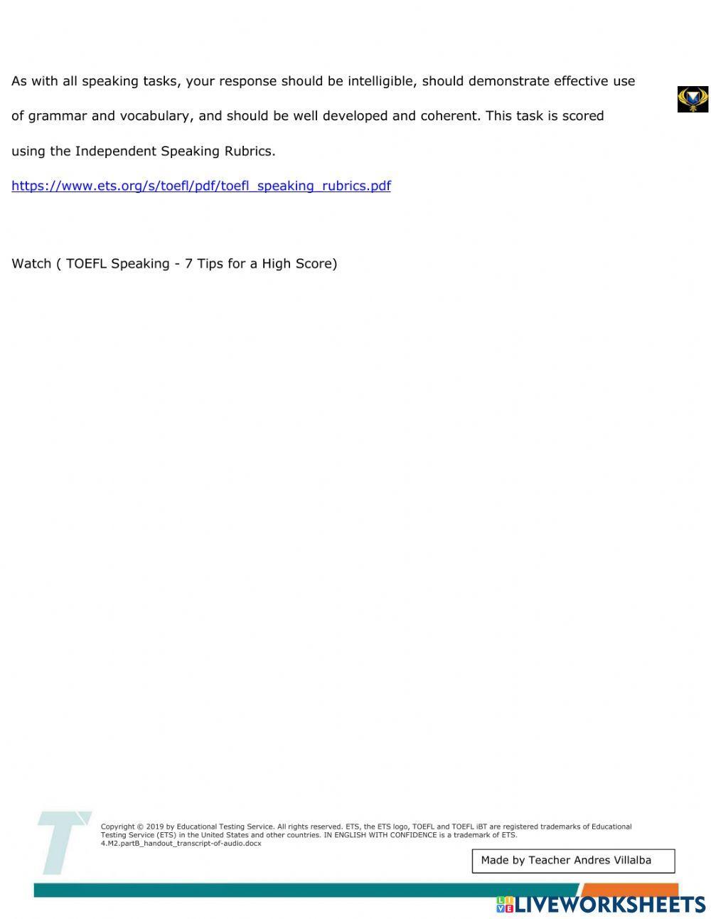 TOEFL iBT® Speaking Practice Questions