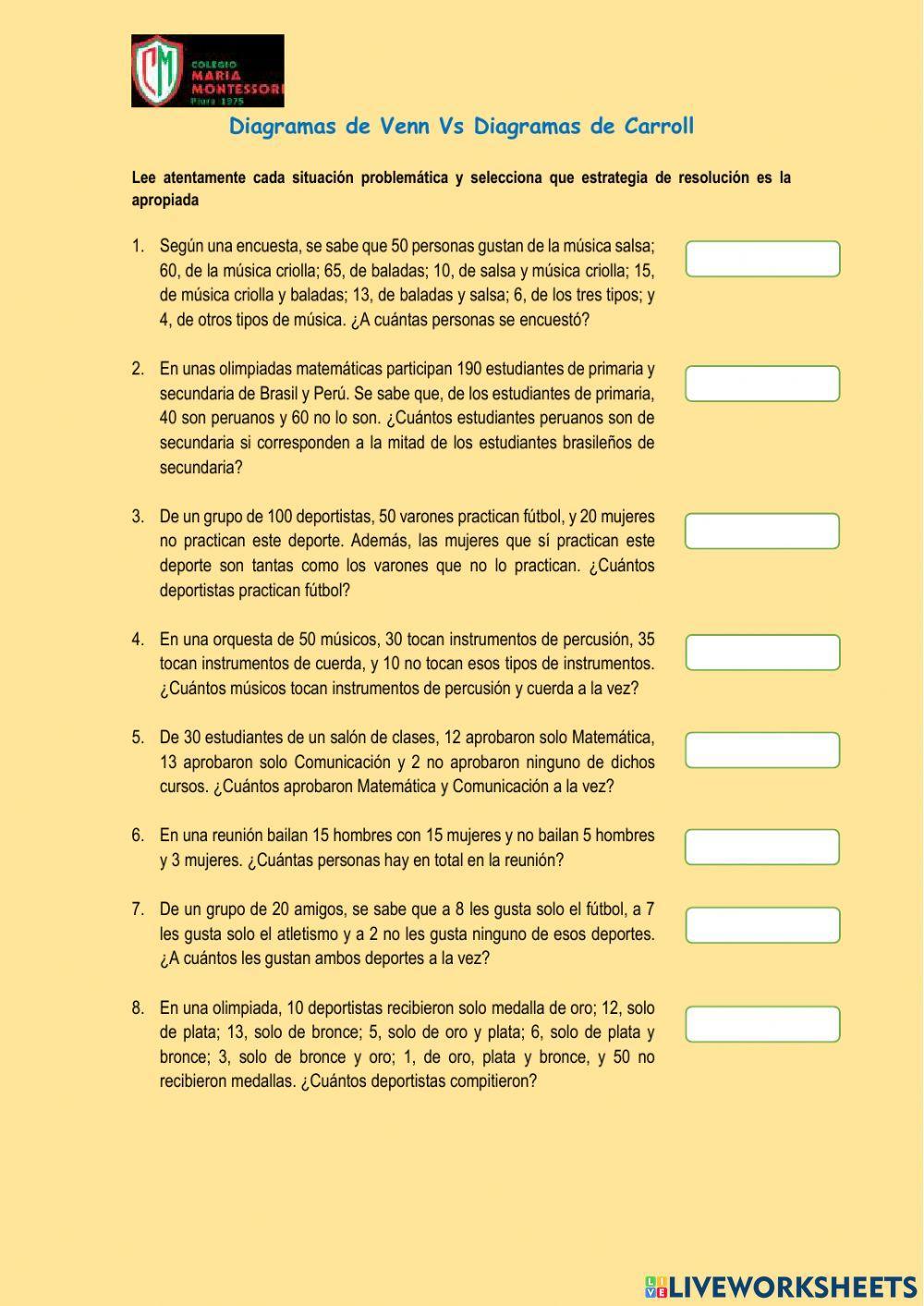 Diagramas de Carroll y de Venn - 1